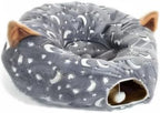 Cat Tunnel Bed under Christmas Tree with Plush Ball Toy Playground Crinkle Collapsible Self-Luminous Flannel Fabric 3FT for Large Cats Kittens Kitty Small Animals Puppy Grey Moon Star