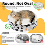 Cat Scratcher Cardboard Bed - Happy&Polly round Scratching Pad for Indoor Cats Double-Sided Usable Corrugated Cat Beds Furniture Protector Cat Scratch Deterrent - White