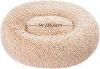 Washable Donut Pet Bolster Faux Fur Bed with Removable Cover, Anti-Slip Bottom for Dog, Beige, 23" X 23"