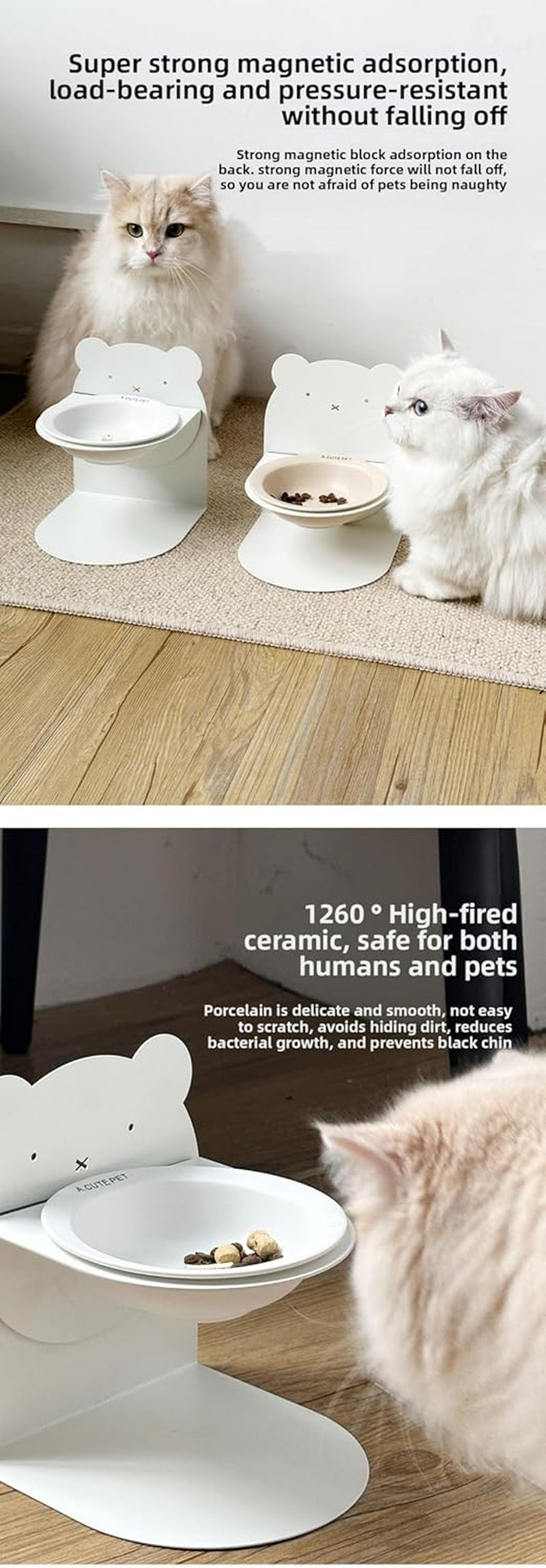 Ceramic Elevated Cat & Dog Bowl – Magnetic Adjustable Height & 360° Tilt Pet Feeder, Anti-Vomit & Whisker Fatigue Relief, Non-Slip, Food & Water Dish