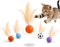 Bouncy Cat Feather Ball Toys – 6 Pack Interactive Silicone Bouncing Balls for Indoor Cats & Kittens, Durable Active Play Toy