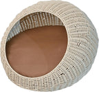 CBD3000C Fiora 19.5" X 18" Modern Circular Faux Wicker Pet Bed with Machine-Washable Cushion, Cat Beds for Indoor Cats, White