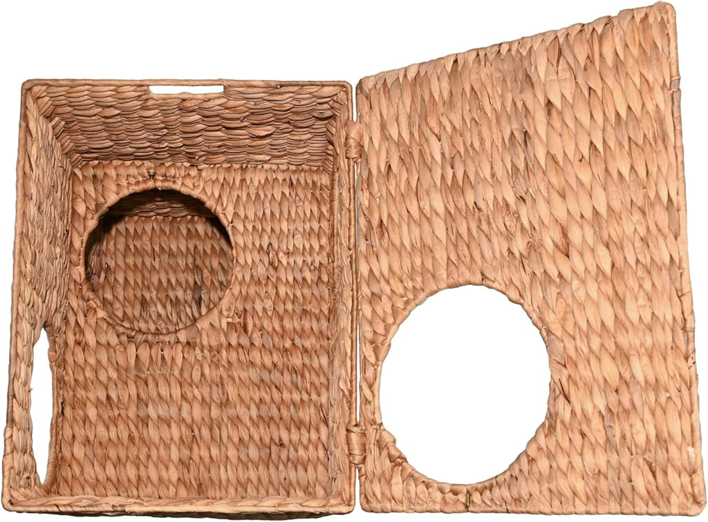 CHS1000A Jaxon 18" Modern Classic 2-Tier Handwoven Hyacinth Rectangular 5-Hole Cat Condo with 2 Machine-Washable Cushions, Natural