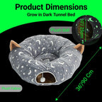 Cat Tunnel Bed under Christmas Tree with Plush Ball Toy Playground Crinkle Collapsible Self-Luminous Flannel Fabric 3FT for Large Cats Kittens Kitty Small Animals Puppy Grey Moon Star
