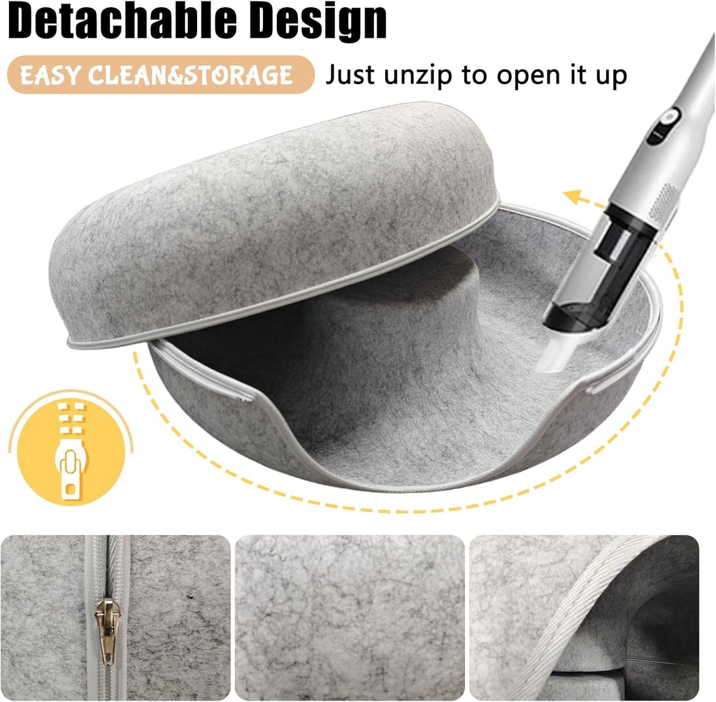 24Inch-Tunnel Bed for Indoor,Cattasaurus Peekaboo Cat Cave for Multiple,Detachable Felt Felt Washable Interior for Indoor Cats,Donut Tunnel (Light Gray)