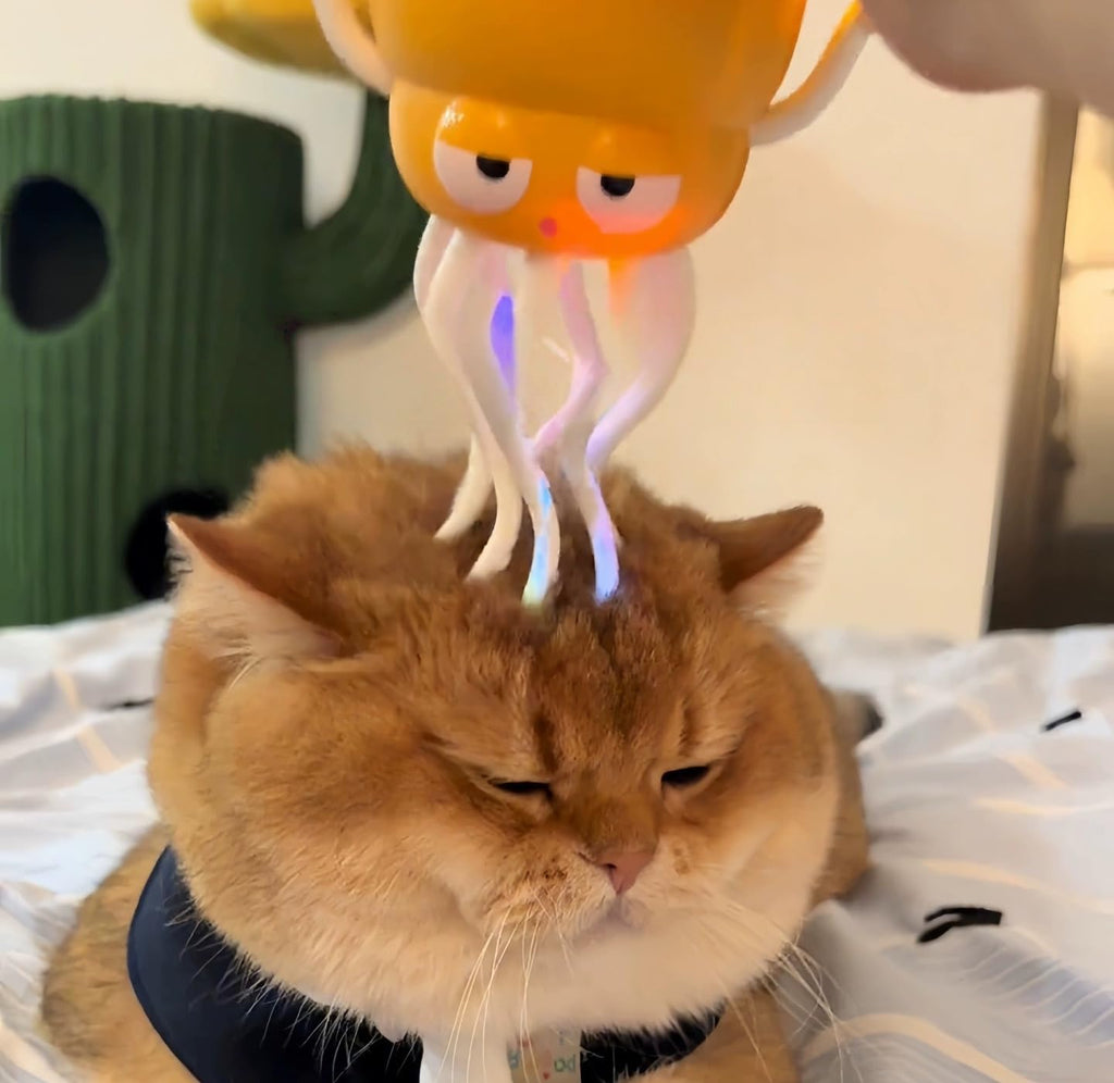 Automatic Octopus Cat Toy with Massage Tentacles, Auto-Dodging & Rolling for Chase Play, Includes Bonus Fishing Rod (Green)