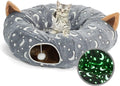 Cat Tunnel Bed under Christmas Tree with Plush Ball Toy Playground Crinkle Collapsible Self-Luminous Flannel Fabric 3FT for Large Cats Kittens Kitty Small Animals Puppy Grey Moon Star