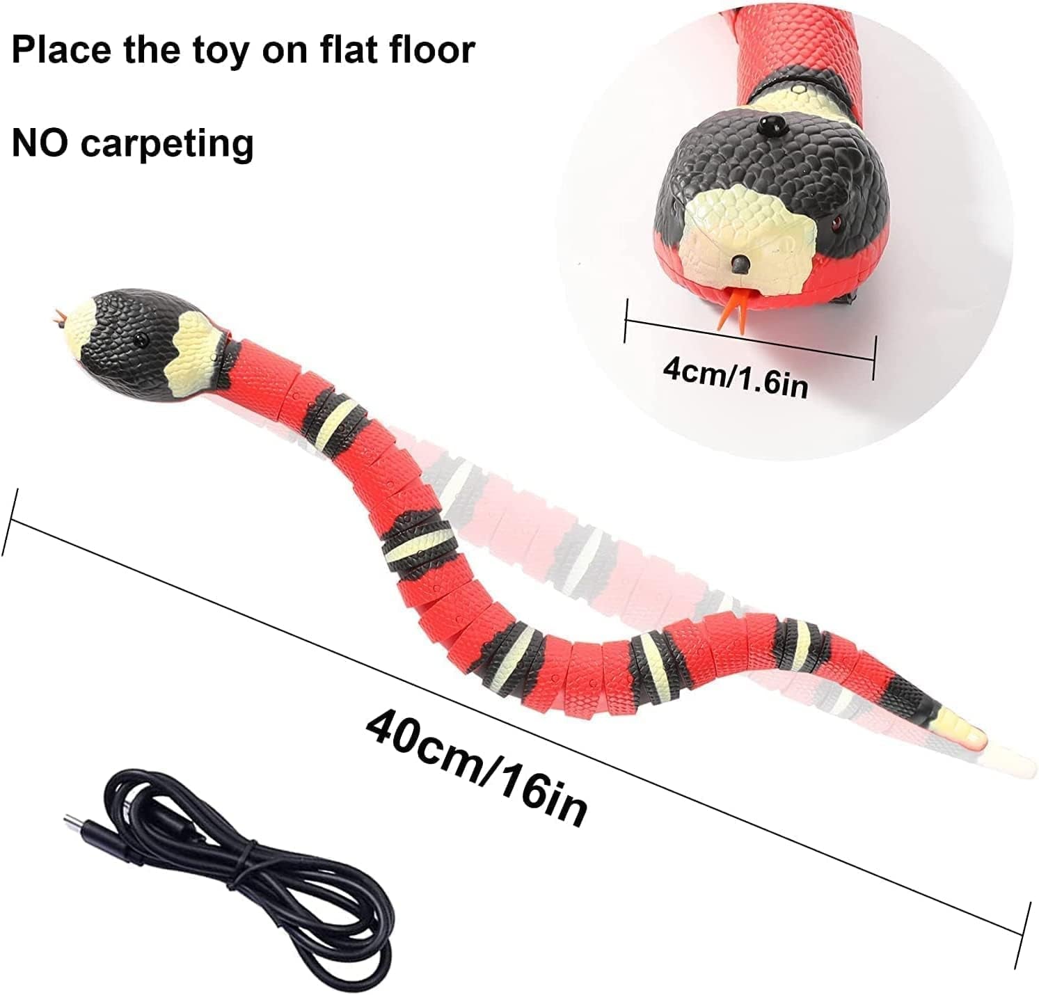 Interactive Smart Sensing Snake Toy for Cats, Dogs &Kids - USB Rechargeable, Automatically Senses Obstacles - Electric Toy Gift & Prop for Halloween, Christmas & April Fools