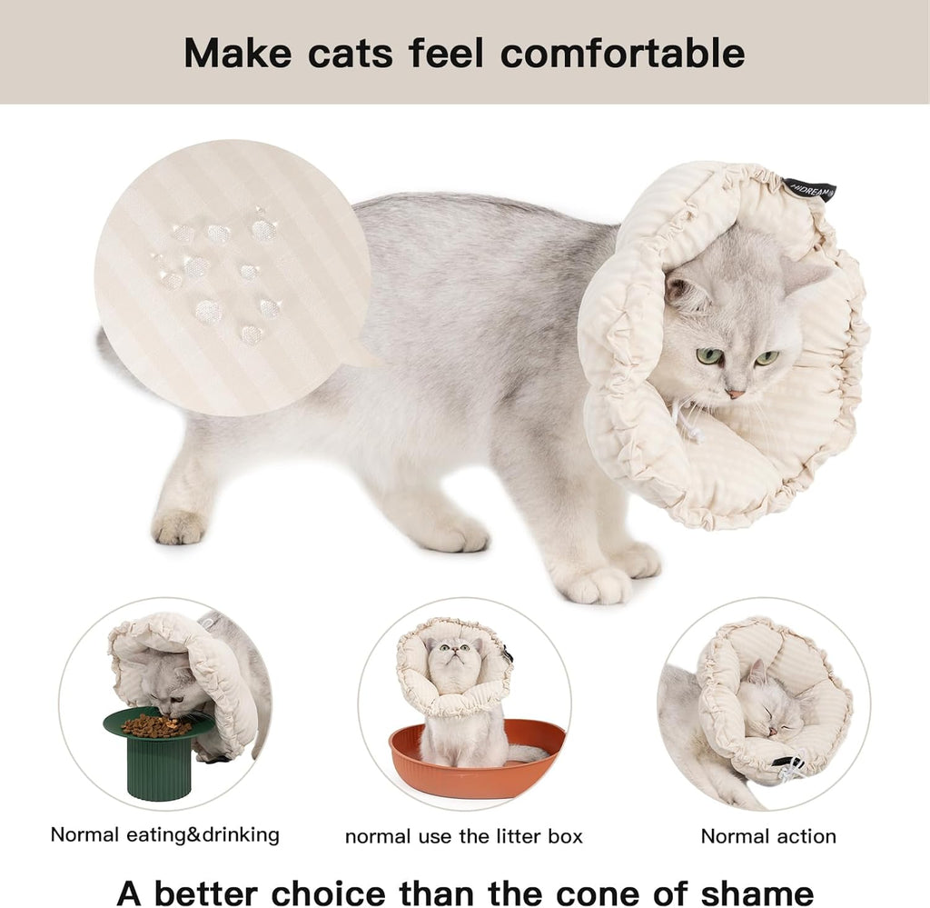 Soft Cat Cone Collar， Cute Adjustable Cat Recovery Collar，Elizabethan E Collar That Can Protect Head and Foot Wounds，Egg White Flower All-Season Style
