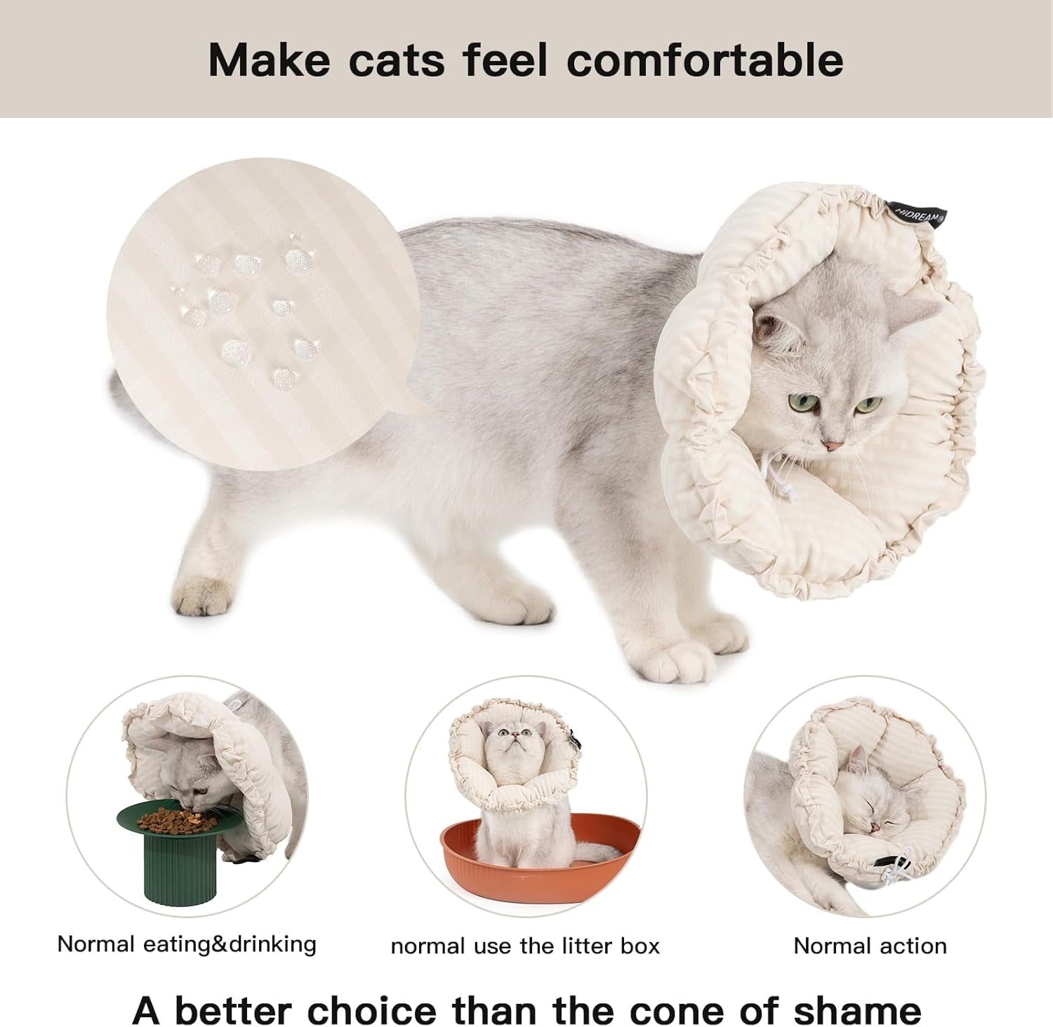 Soft Cat Cone Collar， Cute Adjustable Cat Recovery Collar，Elizabethan E Collar That Can Protect Head and Foot Wounds，Egg White Flower All-Season Style