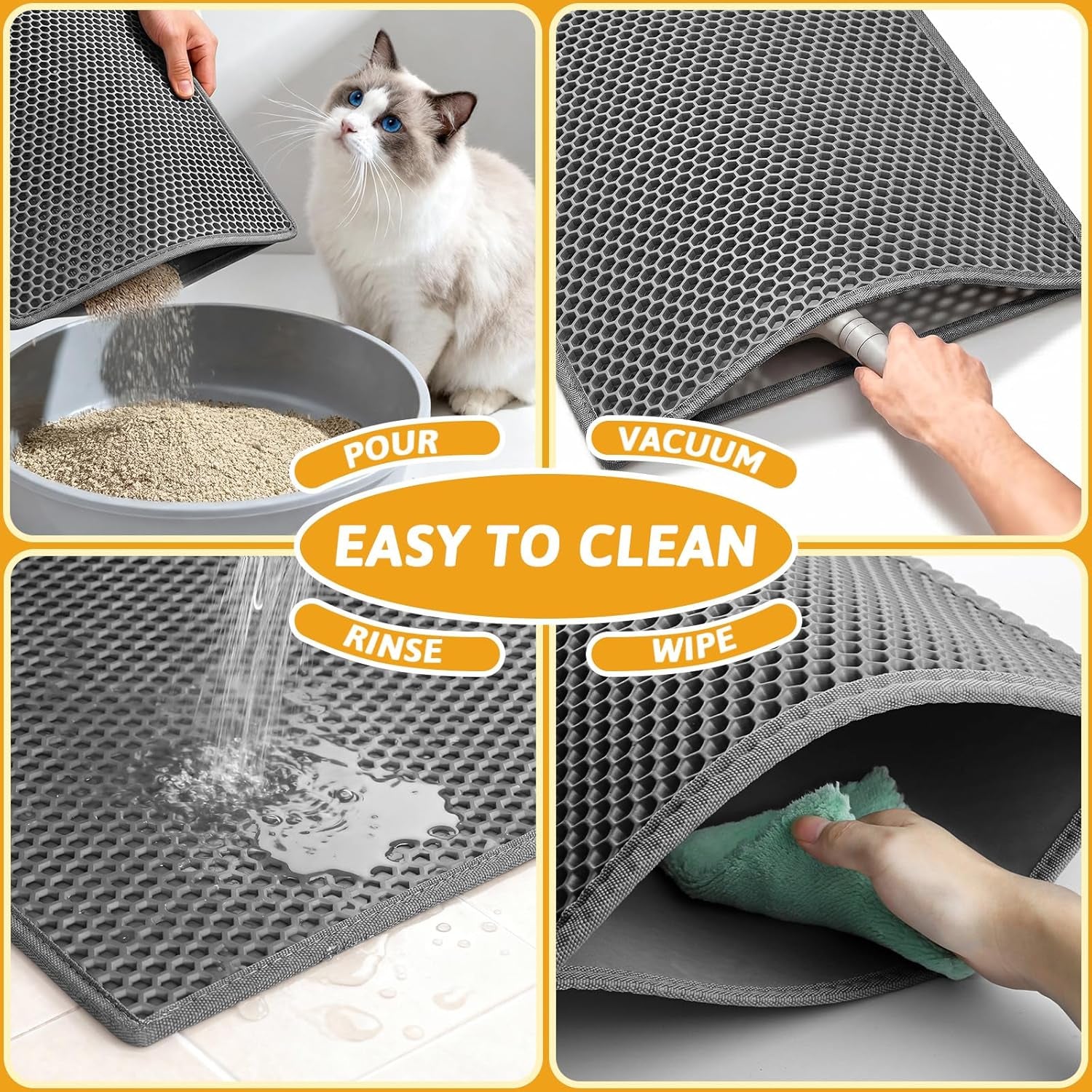 Cat Litter Mat Double Layer Waterproof Urine Proof Trapping Mat 1 Pack (Gray, 24X15 Inch (Pack of 1))