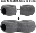 8-Shaped Large Cat Tunnel Bed for Indoor Cats, Infinite Circulation Peekaboo Cat Cave with 12 Toy Balls, Cat Donut Tunnel for Cats up to 30 Pounds (Dark Grey, L 38X24X11In)