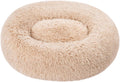 Washable Donut Pet Bolster Faux Fur Bed with Removable Cover, Anti-Slip Bottom for Dog, Beige, 23" X 23"