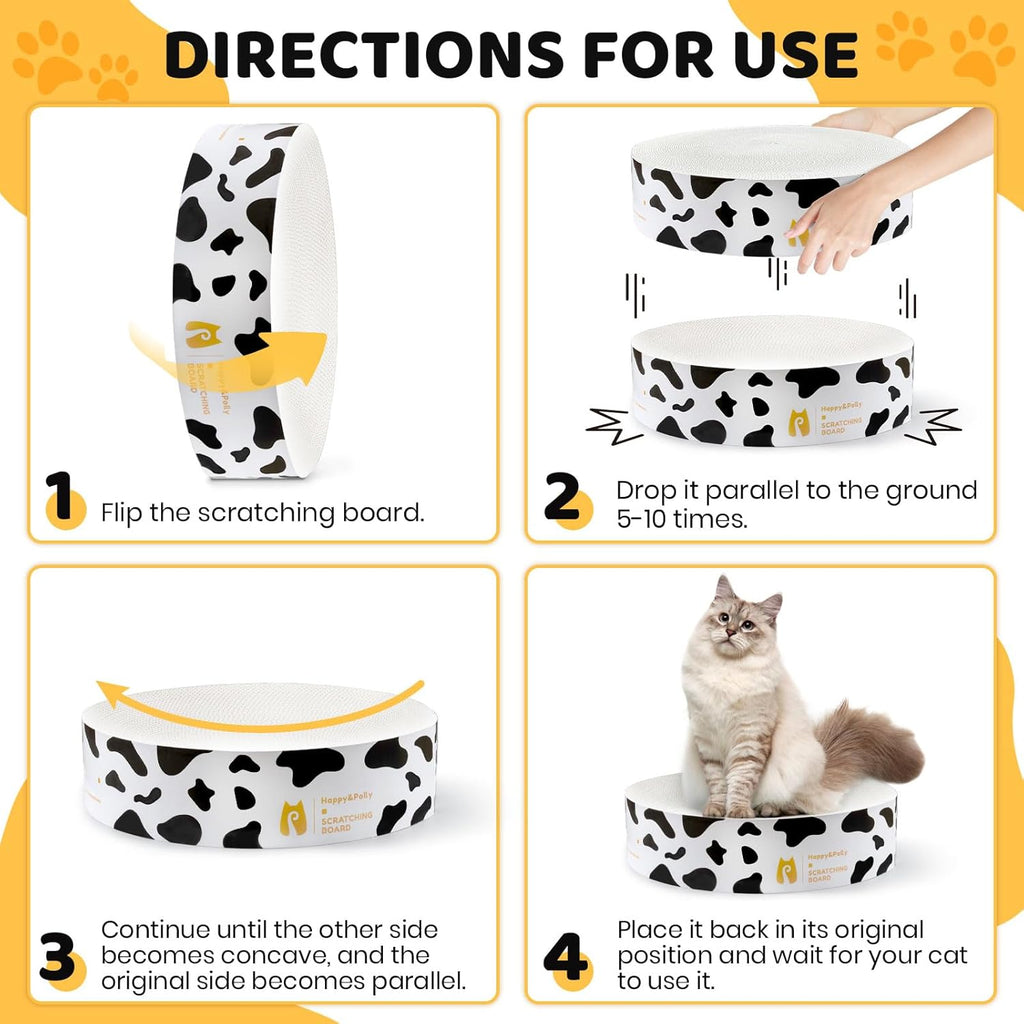 Cat Scratcher Cardboard Bed - Happy&Polly round Scratching Pad for Indoor Cats Double-Sided Usable Corrugated Cat Beds Furniture Protector Cat Scratch Deterrent - White