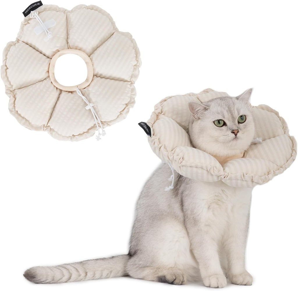 Soft Cat Cone Collar， Cute Adjustable Cat Recovery Collar，Elizabethan E Collar That Can Protect Head and Foot Wounds，Egg White Flower All-Season Style