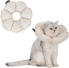 Soft Cat Cone Collar， Cute Adjustable Cat Recovery Collar，Elizabethan E Collar That Can Protect Head and Foot Wounds，Egg White Flower All-Season Style