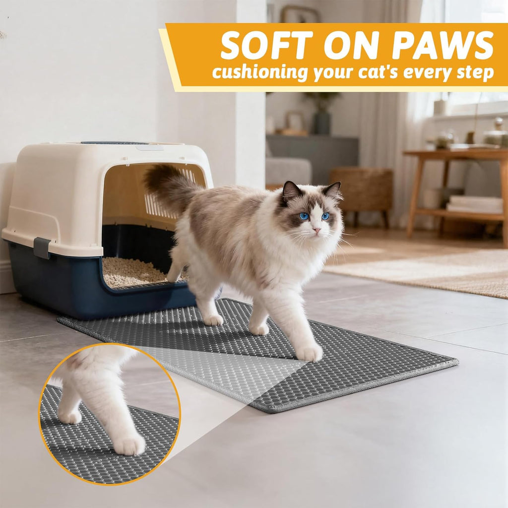 Cat Litter Mat Double Layer Waterproof Urine Proof Trapping Mat 1 Pack (Gray, 24X15 Inch (Pack of 1))