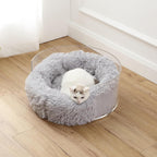CBD2000A Bette 20.75" X 20.75" Small/Medium Modern Lucite Calming Fluffy Donut Pet Bed with Washable Cover, Light Gray/Clear