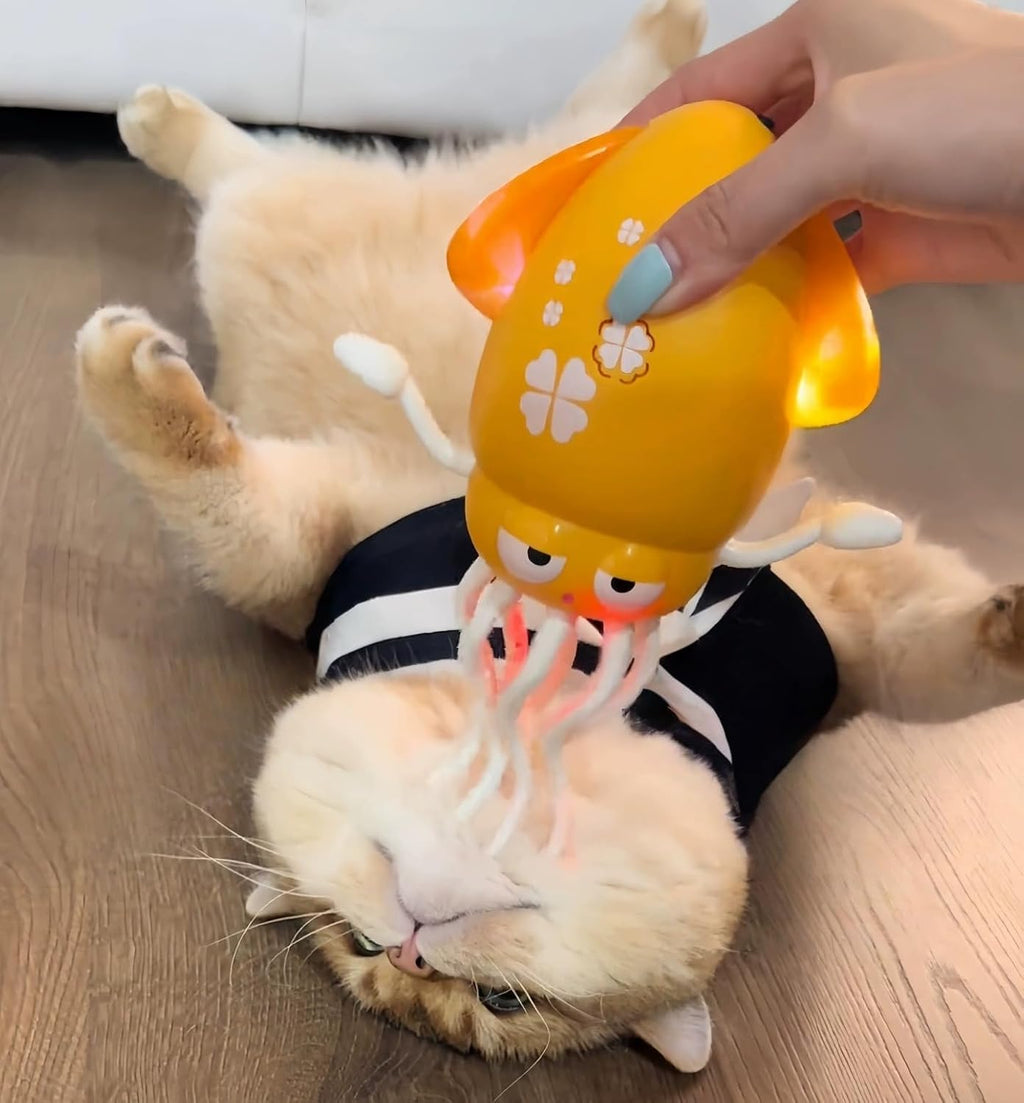 Automatic Octopus Cat Toy with Massage Tentacles, Auto-Dodging & Rolling for Chase Play, Includes Bonus Fishing Rod (Green)