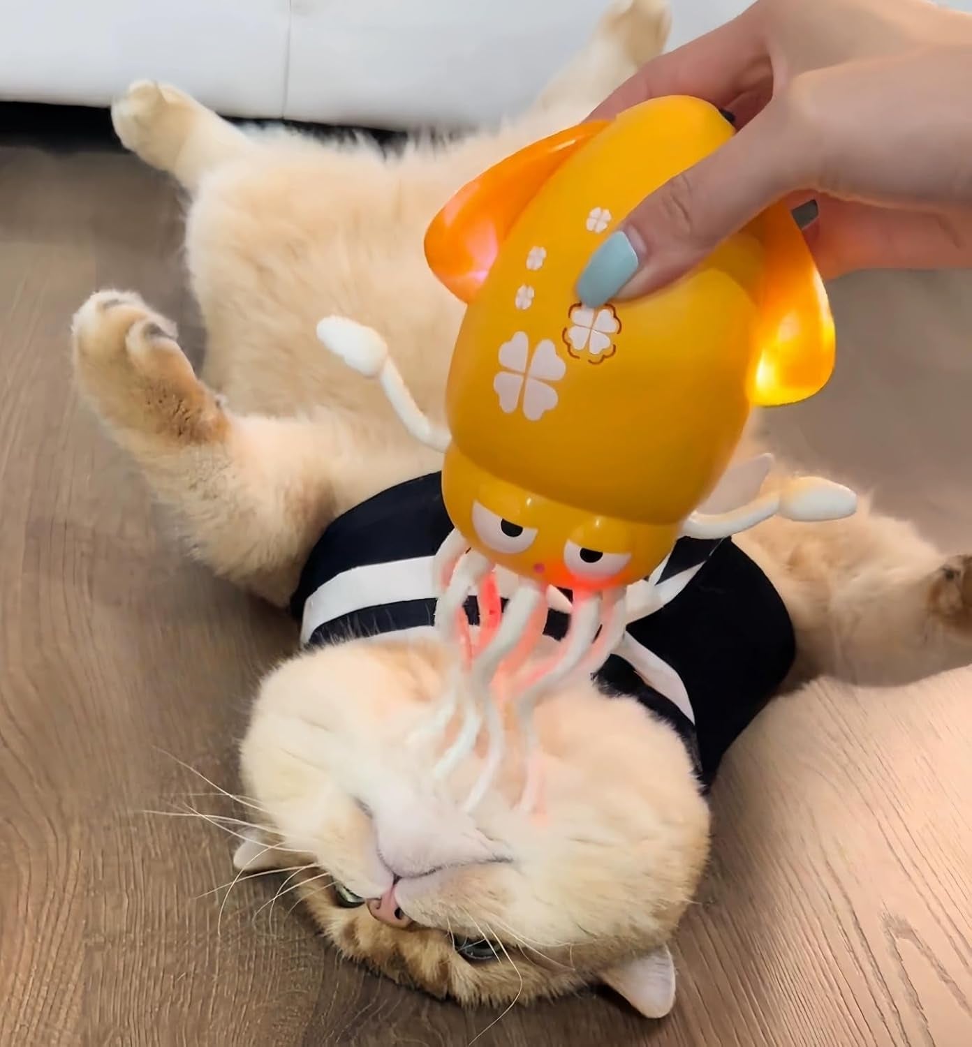 Automatic Octopus Cat Toy with Massage Tentacles, Auto-Dodging & Rolling for Chase Play, Includes Bonus Fishing Rod (Green)