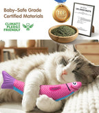 Cat Toys With[5000Mg A+Natural Catnip &Silvervine] [Baby Grade] Interactive Soft Chew Kicker Cat Toys for Indoor Cats & Kittens, [Crinkle &Bell] Fish Sound Toy, Drives Bored Cat Crazy with Fun