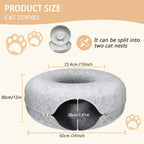 24Inch-Tunnel Bed for Indoor,Cattasaurus Peekaboo Cat Cave for Multiple,Detachable Felt Felt Washable Interior for Indoor Cats,Donut Tunnel (Light Gray)