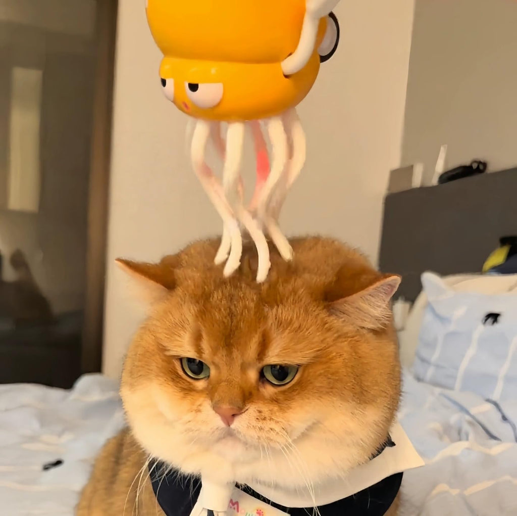 Automatic Octopus Cat Toy with Massage Tentacles, Auto-Dodging & Rolling for Chase Play, Includes Bonus Fishing Rod (Green)
