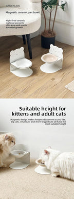 Ceramic Elevated Cat & Dog Bowl – Magnetic Adjustable Height & 360° Tilt Pet Feeder, Anti-Vomit & Whisker Fatigue Relief, Non-Slip, Food & Water Dish