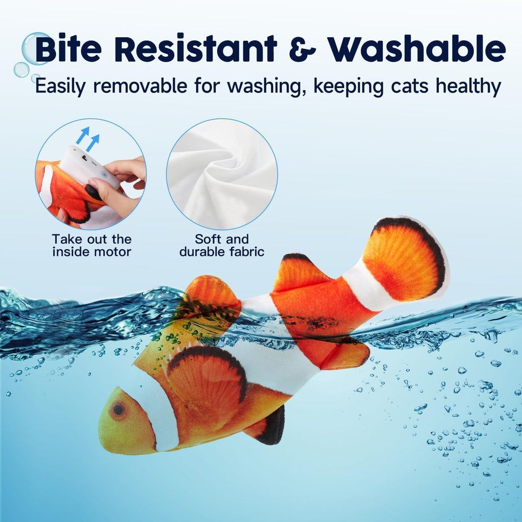 Cat Toys Flopping Fish with Silvervine and Catnip, Moving Kitten Kicker, Floppy Wiggle Clownfish for Small Dogs, Motion Kitty Interactive Exercise, 10.5 Inches