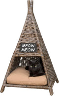 CBD1002A Tiki Tent 20" X 20" Coastal Handwoven Rattan Cat Bed with Machine-Washable Cushion, Kubu Gray