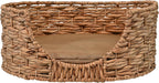 DBD4001A Perri 24" X 18" Classic Farmhouse Handwoven Hyacinth Oval Pet Bed with Machine-Washable Cushion, Natural