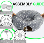 Cat Tunnel Bed under Christmas Tree with Plush Ball Toy Playground Crinkle Collapsible Self-Luminous Flannel Fabric 3FT for Large Cats Kittens Kitty Small Animals Puppy Grey Moon Star
