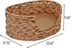 DBD4001A Perri 24" X 18" Classic Farmhouse Handwoven Hyacinth Oval Pet Bed with Machine-Washable Cushion, Natural