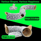 Cat Tunnel Bed under Christmas Tree with Plush Ball Toy Playground Crinkle Collapsible Self-Luminous Flannel Fabric 3FT for Large Cats Kittens Kitty Small Animals Puppy Grey Moon Star