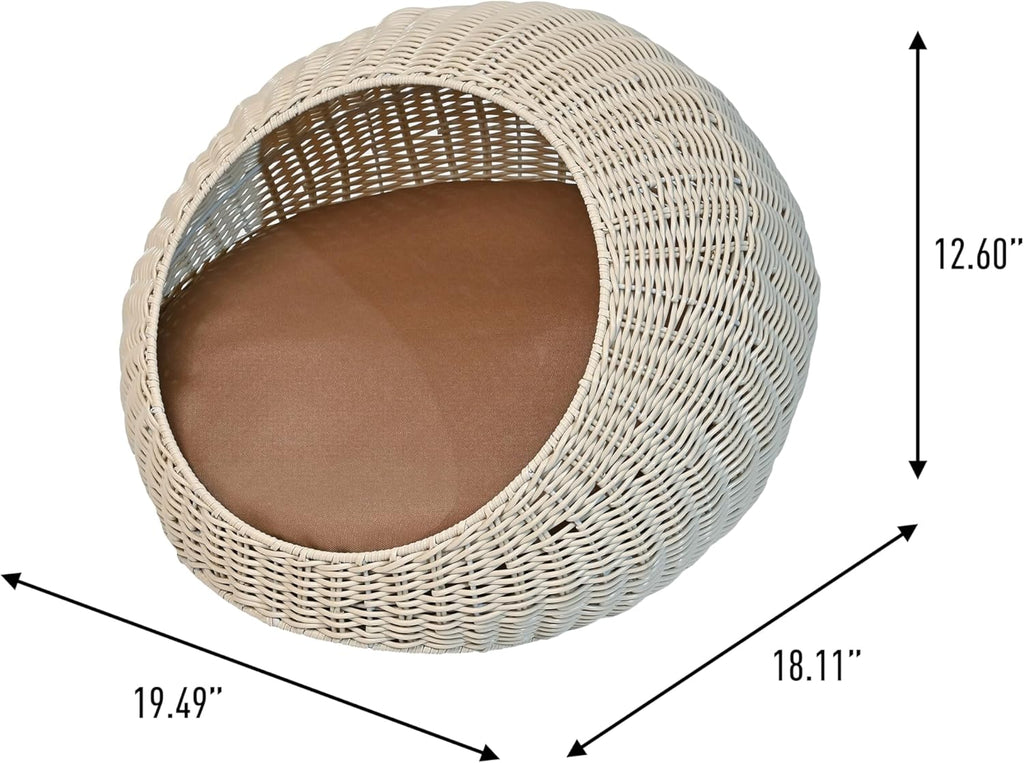 CBD3000C Fiora 19.5" X 18" Modern Circular Faux Wicker Pet Bed with Machine-Washable Cushion, Cat Beds for Indoor Cats, White