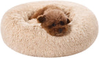 Washable Donut Pet Bolster Faux Fur Bed with Removable Cover, Anti-Slip Bottom for Dog, Beige, 23" X 23"