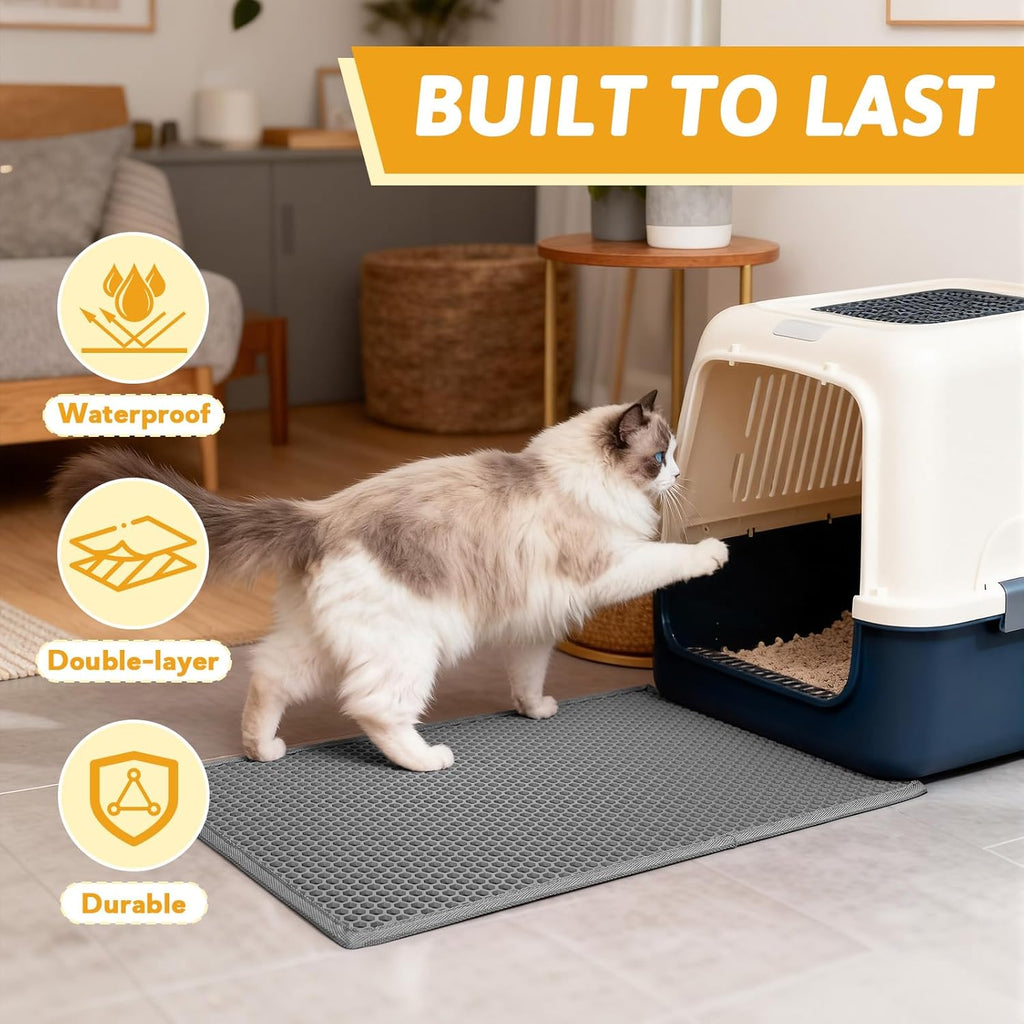 Cat Litter Mat Double Layer Waterproof Urine Proof Trapping Mat 1 Pack (Gray, 24X15 Inch (Pack of 1))
