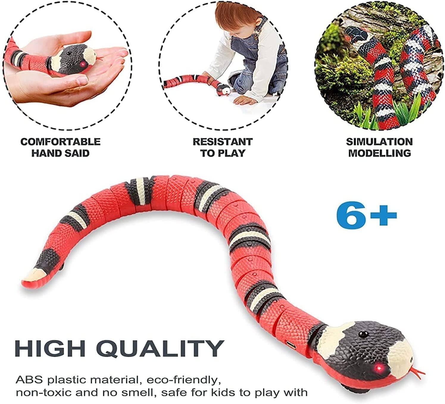 Interactive Smart Sensing Snake Toy for Cats, Dogs &Kids - USB Rechargeable, Automatically Senses Obstacles - Electric Toy Gift & Prop for Halloween, Christmas & April Fools