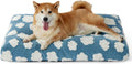 Cute Large Dog Bed for Crate-Thick Shredded Chopped Foam Pet Bed Indoor with Removable Washable Cover, Modern Fuzzy Plush & anti Slip Bottom, Blue