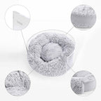 CBD2000A Bette 20.75" X 20.75" Small/Medium Modern Lucite Calming Fluffy Donut Pet Bed with Washable Cover, Light Gray/Clear