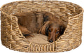 DBD4001A Perri 24" X 18" Classic Farmhouse Handwoven Hyacinth Oval Pet Bed with Machine-Washable Cushion, Natural