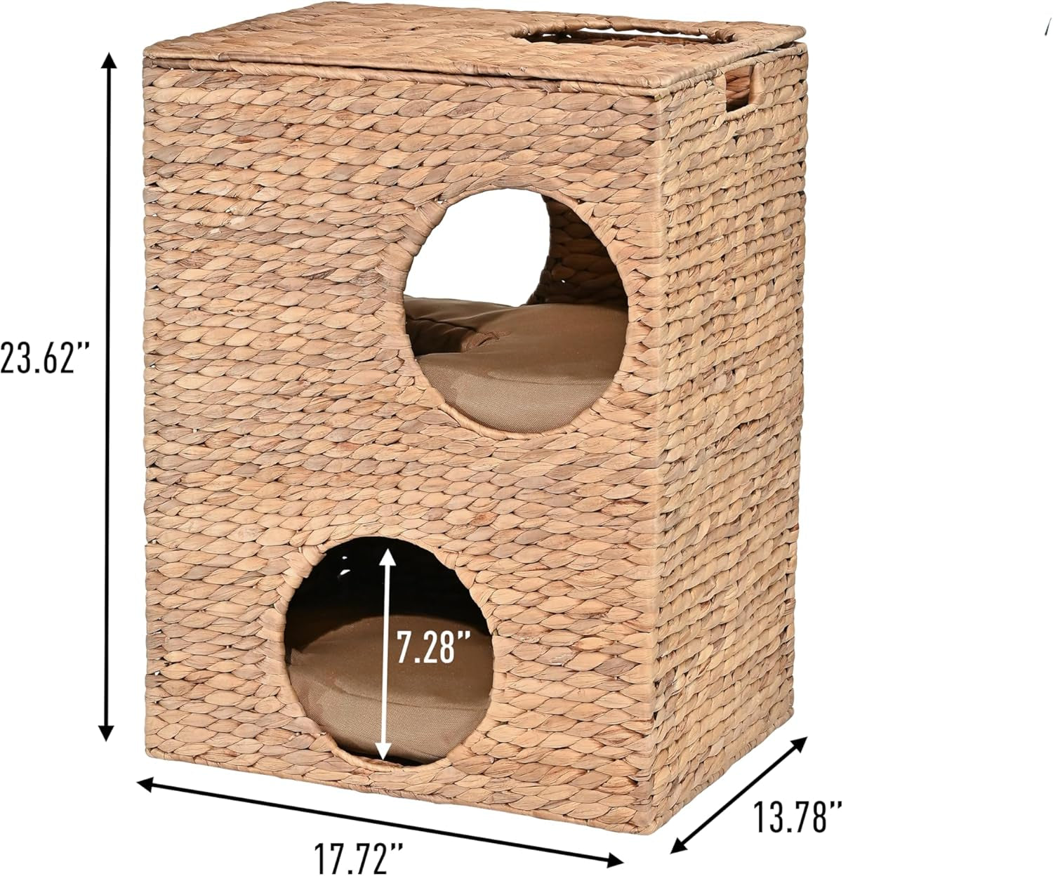 CHS1000A Jaxon 18" Modern Classic 2-Tier Handwoven Hyacinth Rectangular 5-Hole Cat Condo with 2 Machine-Washable Cushions, Natural