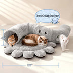 Cat Tunnel Bed for Indoor Cats, Peekaboo Cat Cave Bed with 20 Pcs Cat Toys, Soft Cat Donut Tunnel for Kitten Large Cats, Grey Octopus