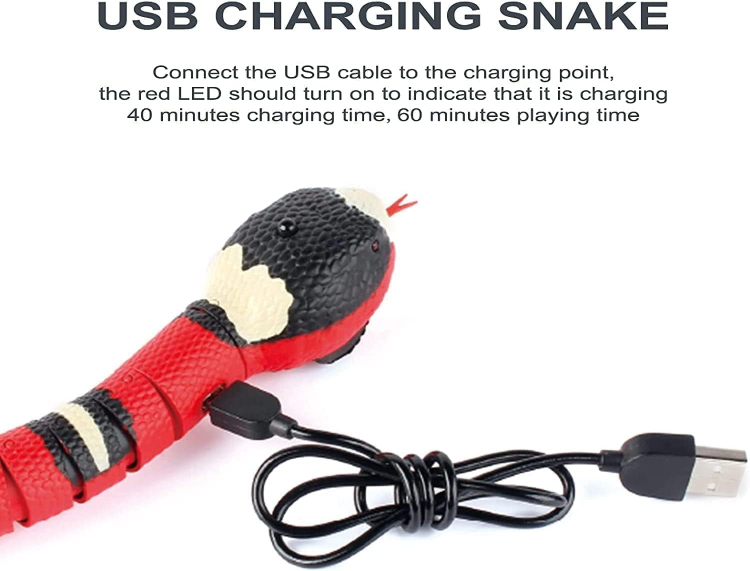 Interactive Smart Sensing Snake Toy for Cats, Dogs &Kids - USB Rechargeable, Automatically Senses Obstacles - Electric Toy Gift & Prop for Halloween, Christmas & April Fools