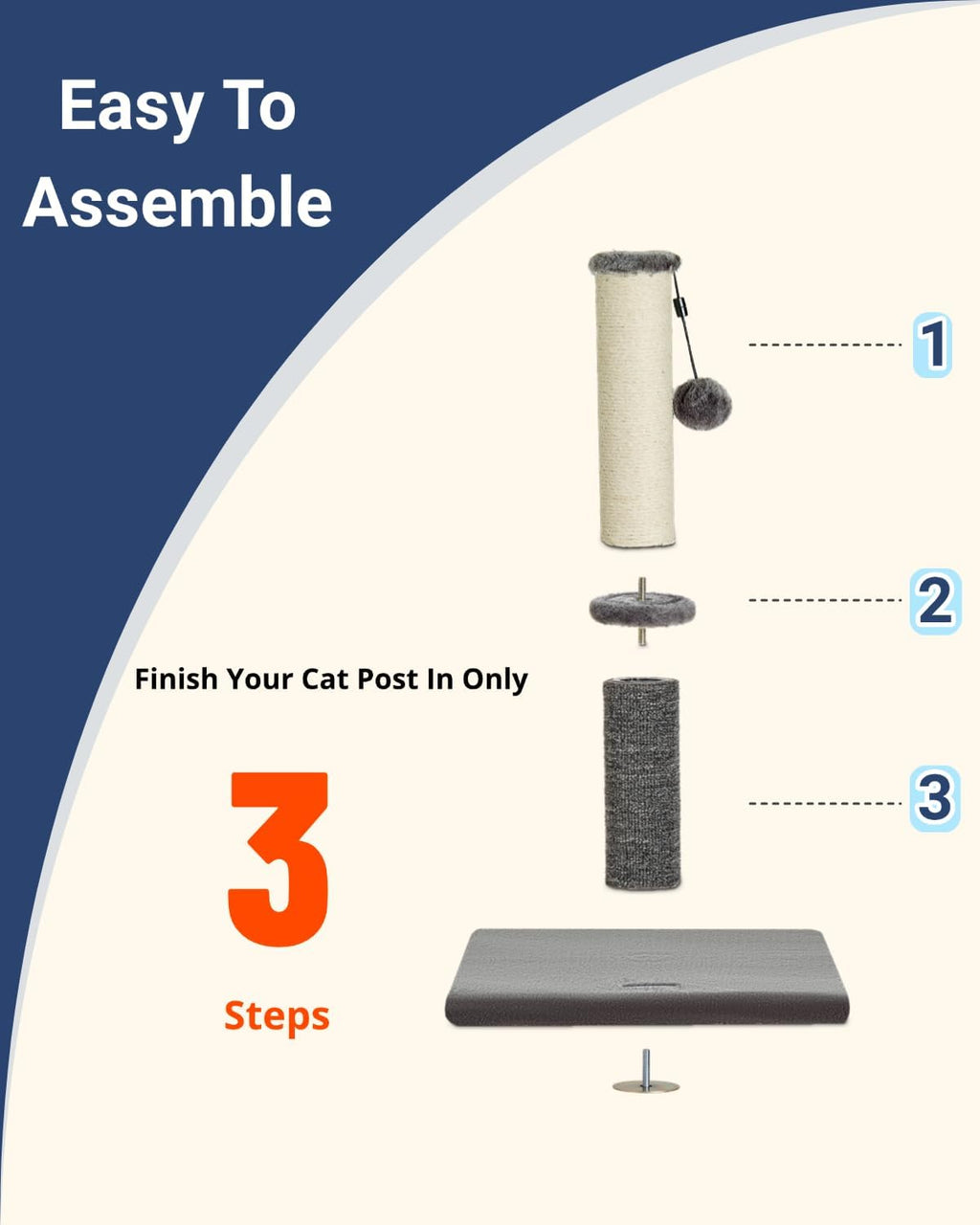 Cat Scratching Post, Cat Scratcher for Indoor Cats, Sisal Scratching Post & Carpet Post in One, Stable Kitten Scratching Post with Replaceable Toy, Extra Free Toy, Light Gray
