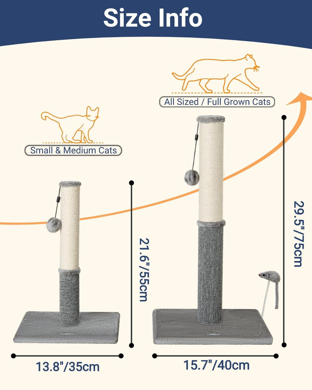 Cat Scratching Post, Cat Scratcher for Indoor Cats, Sisal Scratching Post & Carpet Post in One, Stable Kitten Scratching Post with Replaceable Toy, Extra Free Toy, Light Gray