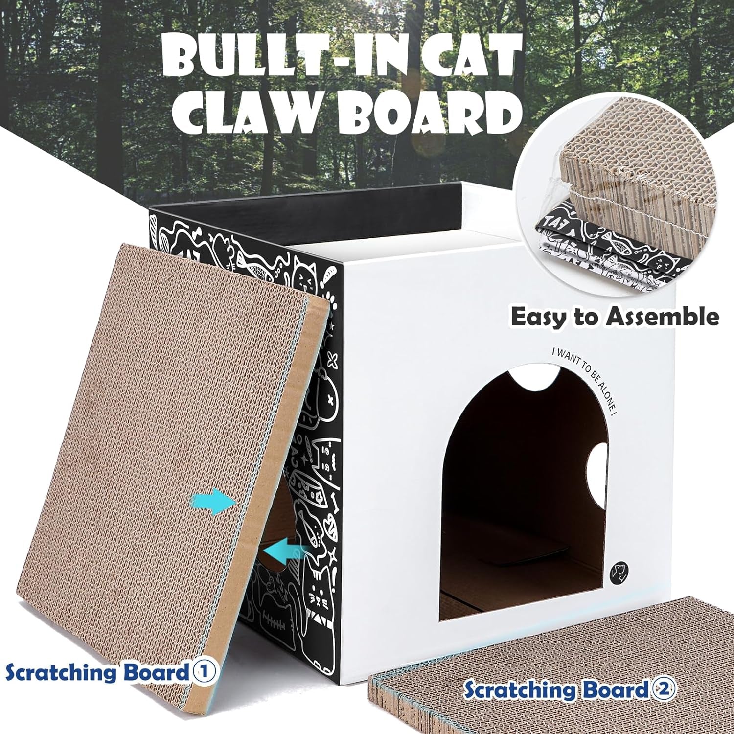 Cardboard Cat House with 2 Story Scratch Pads - Cat Play House for Indoor Cats - Corrugated Scratcher Box - Hideout for Small Animals