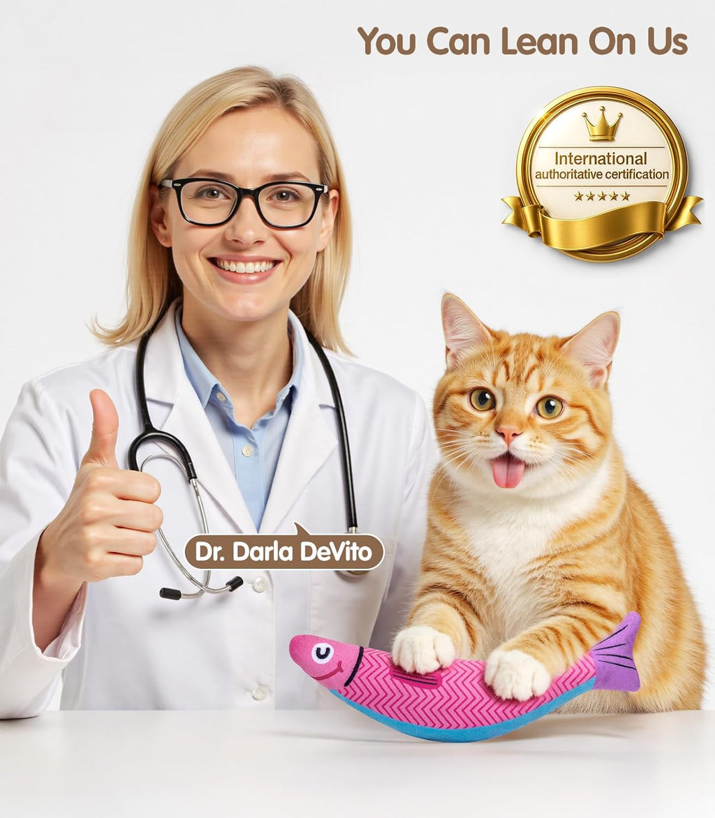 Cat Toys With[5000Mg A+Natural Catnip &Silvervine] [Baby Grade] Interactive Soft Chew Kicker Cat Toys for Indoor Cats & Kittens, [Crinkle &Bell] Fish Sound Toy, Drives Bored Cat Crazy with Fun