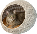 CBD3000C Fiora 19.5" X 18" Modern Circular Faux Wicker Pet Bed with Machine-Washable Cushion, Cat Beds for Indoor Cats, White