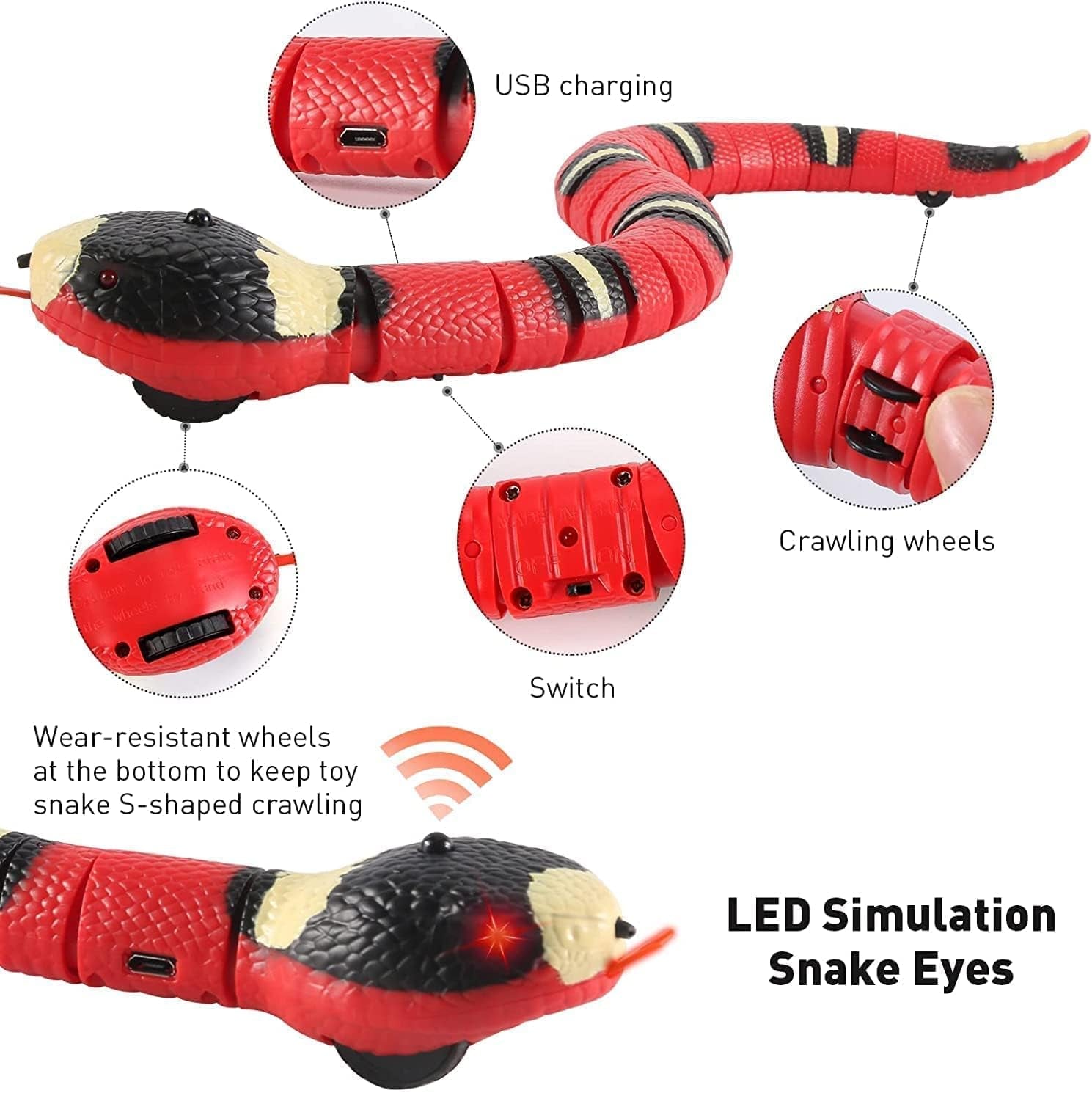 Interactive Smart Sensing Snake Toy for Cats, Dogs &Kids - USB Rechargeable, Automatically Senses Obstacles - Electric Toy Gift & Prop for Halloween, Christmas & April Fools